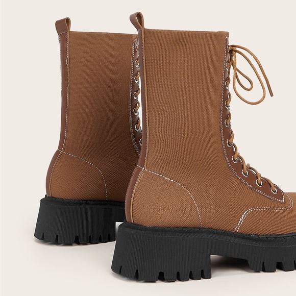 Ribbed Knit Ankle Combat Boots - Picture 2 of 8